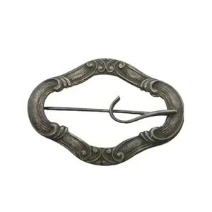 Antique Victorian Buckle Brooch Sash Pin Repousse Art Nouveau Sterling Silver